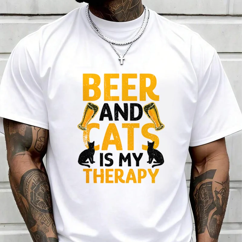 Summer Beer Therapy And Cats T-Shirt Men Women Loose Breathable Quick Drying Short Sleeved Sports TShirt