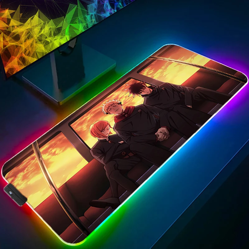 RGB Mouse Pad J-jujutsu Kaisen Lockedge Large Gaming Accessories Computer Gamer Keyboard LED Mouse Mat Desk Mousepad