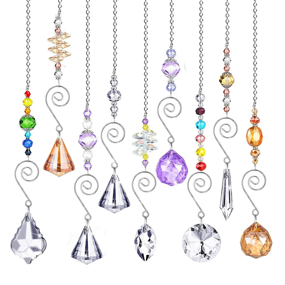 1pcs Crystal Suncatchers Hanging Sun Catcher with   Beads Prism Chain Pendant Christmas Ornament, Window Home Wall Tree C