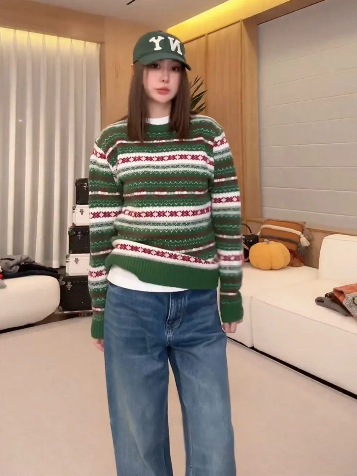 

Ретро-свитер с круглым вырезом, вязаный, женский, осенне-зимний, модный, с цветными блоками и вышивкой, с длинными рукавами, повседневный, удобный топ