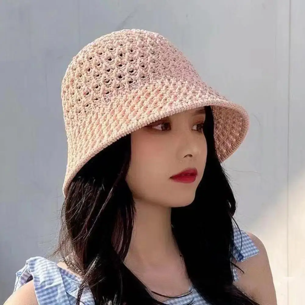 Summer Wide Brim Floppy Hats Folding Women Beach Straw Beach Bucket Hat Fashion Hollow Fisherman Cap