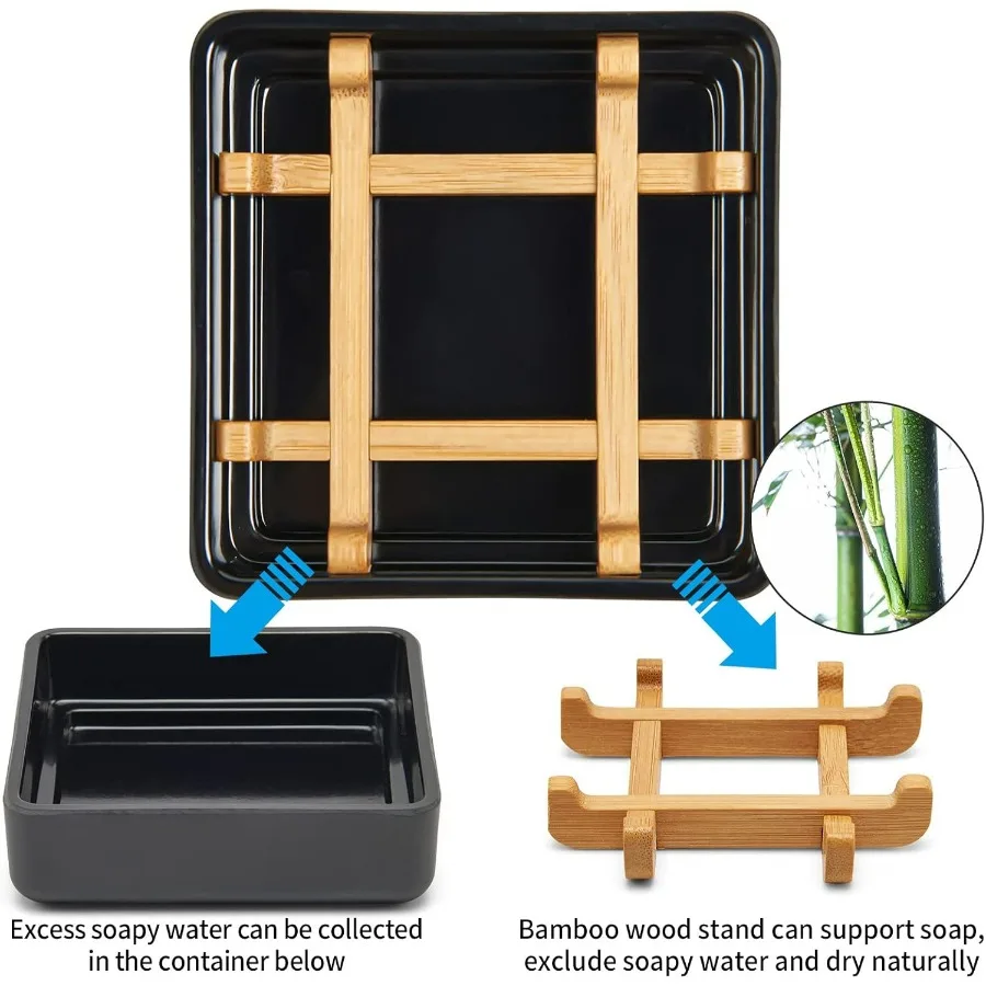 Portasapone in bambù per portasapone da bar con drenaggio progettato per lavabo da bagno e doccia, portasapone compatto in legno con r