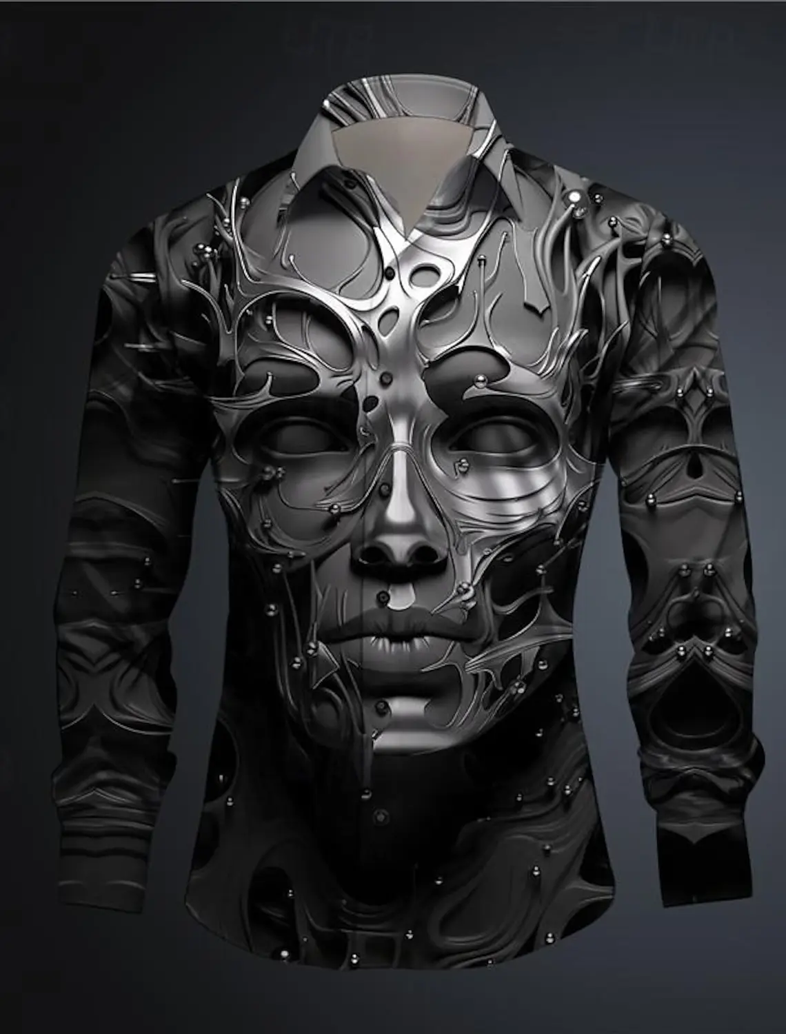 

Mask Men's Subculture Casual 3D Printed Long Sleeve Shirt Party Street Vacation Spring Summer Lapel Long Sleeve