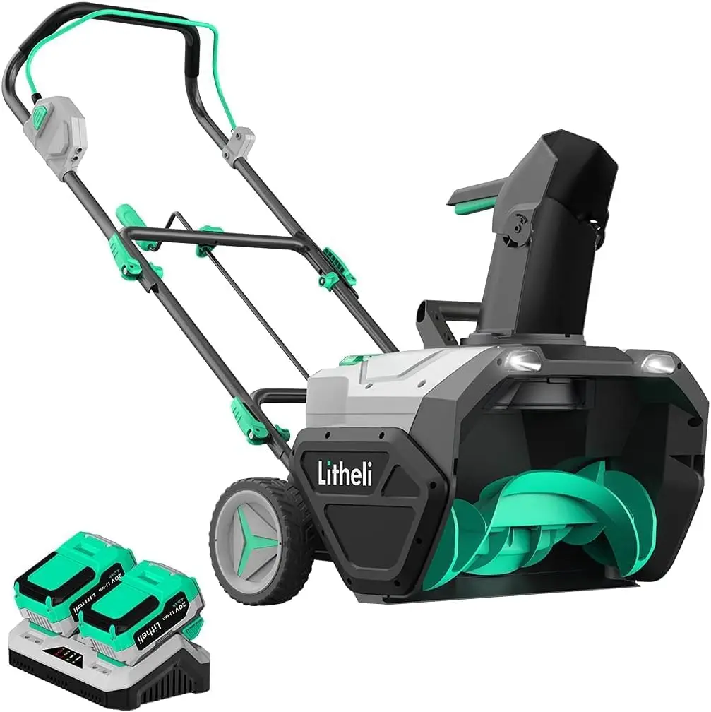 Litheli 20'' Cordless Snow Blower, 2X20V Single Stage Battery Powered Snow Blower With Brushless Motor, Led Lights, 20 Ft