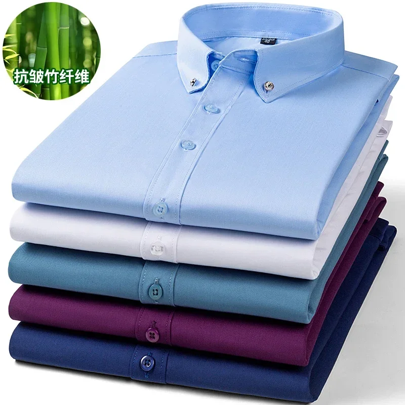 

Bamboo Fiber Shirt Short-Sleeved Men's Non-Ironing Anti-Wrinkle Summer Thin Section Business Casual Men Formal Shirts 5XL