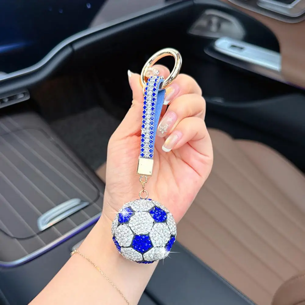 Rhinestone Football Keychain Pendant Sparking Soccer Car Key Ring, 3D Football Backpack Purse Charm Decoration, Soccer Fans Gift