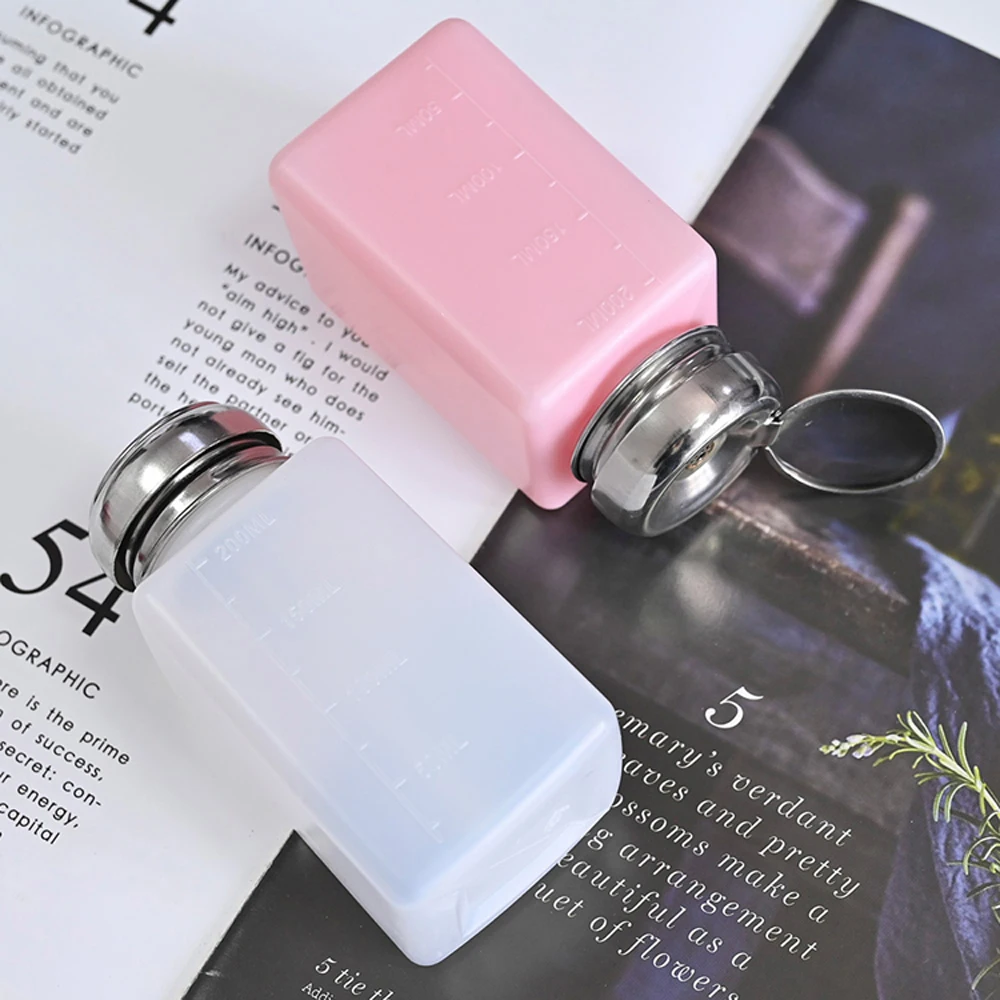 200ml Refillable Nail Liquid Container Bottle Pink White Empty Cosmetic Makeup Cleaner Press Pump Dispenser Salon Nail Art Tools