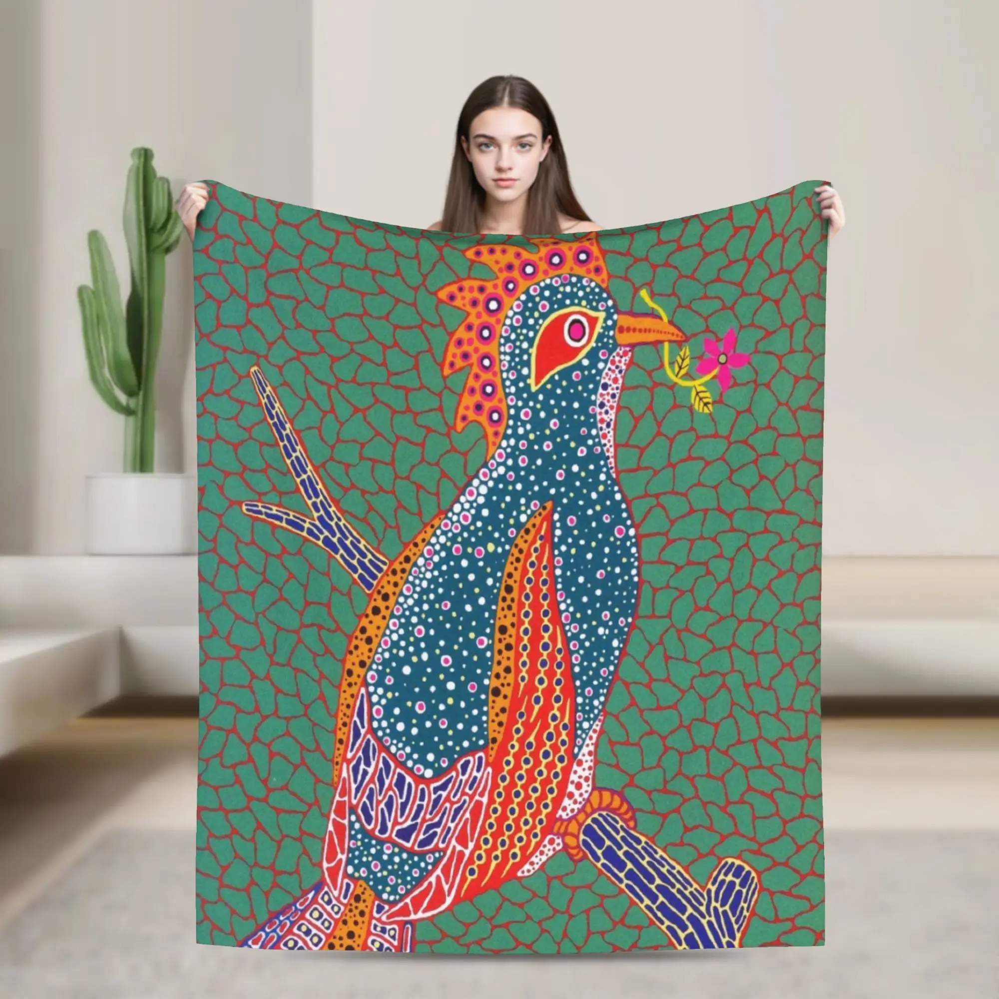 Yayoi Kusama bird on a branch flower Knitted Blanket Pumpkin Polka Pop Flannel Throw Blanket Bedding Couch Decoration Bedspreads