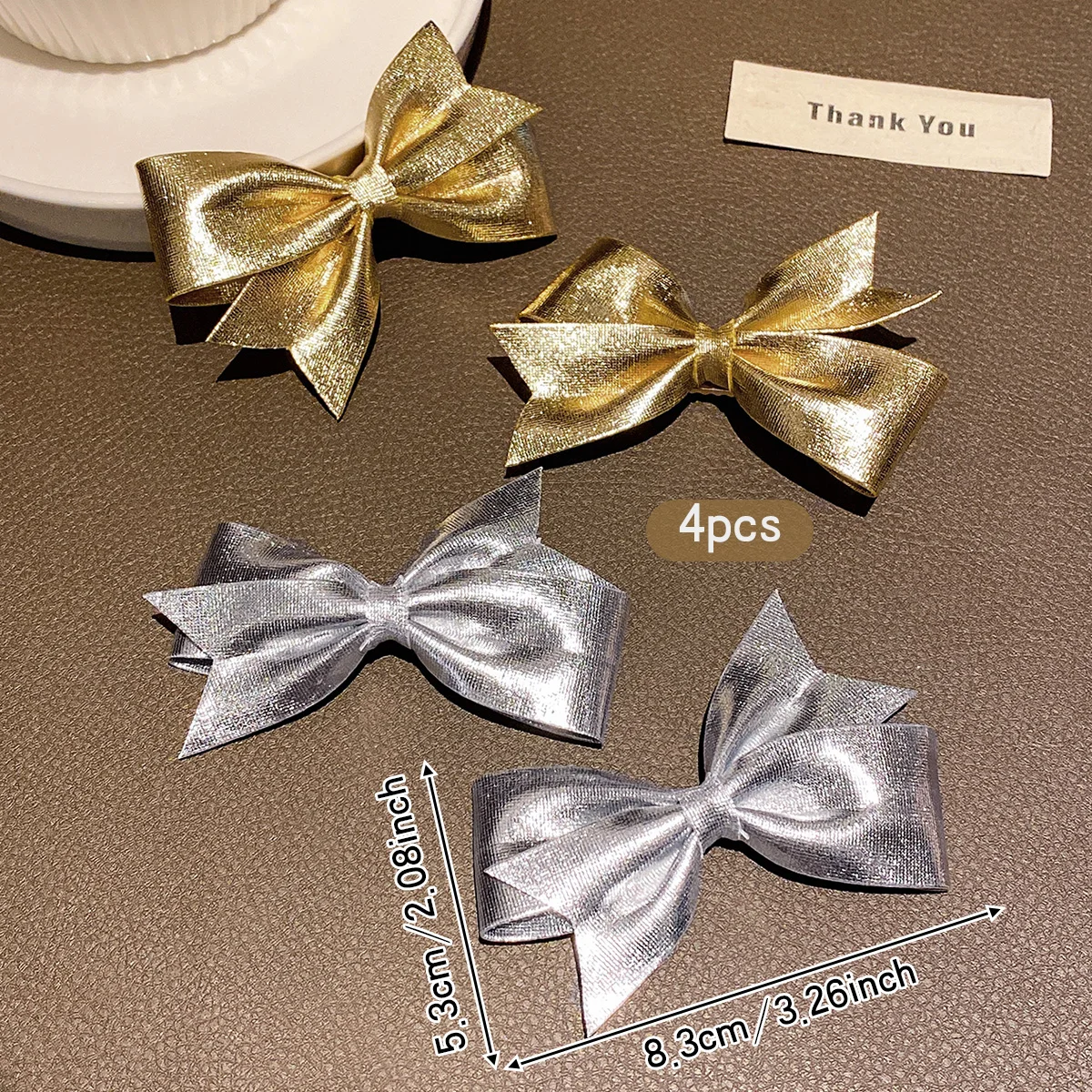 4 fashionable bow hair clips in gold and silver, suitable for daily use as hair accessories