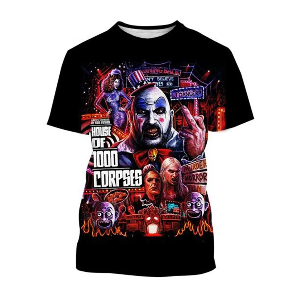 House of 1000 Corpses 3D Printed Summer Men's Short Sleeve Classic Horror Movie Top Oversized T-Shirt Halloween Horror T-Shirt