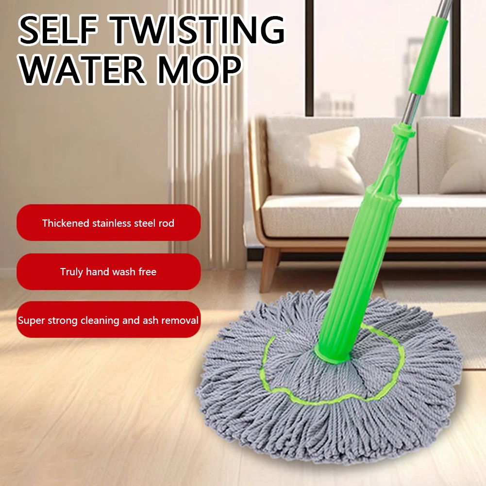 New Hands-free Self-twisting Rotary Mop Second Squeeze Water Large Water Absorption Decontamination Dry Wet Dual-use Rotary Mop