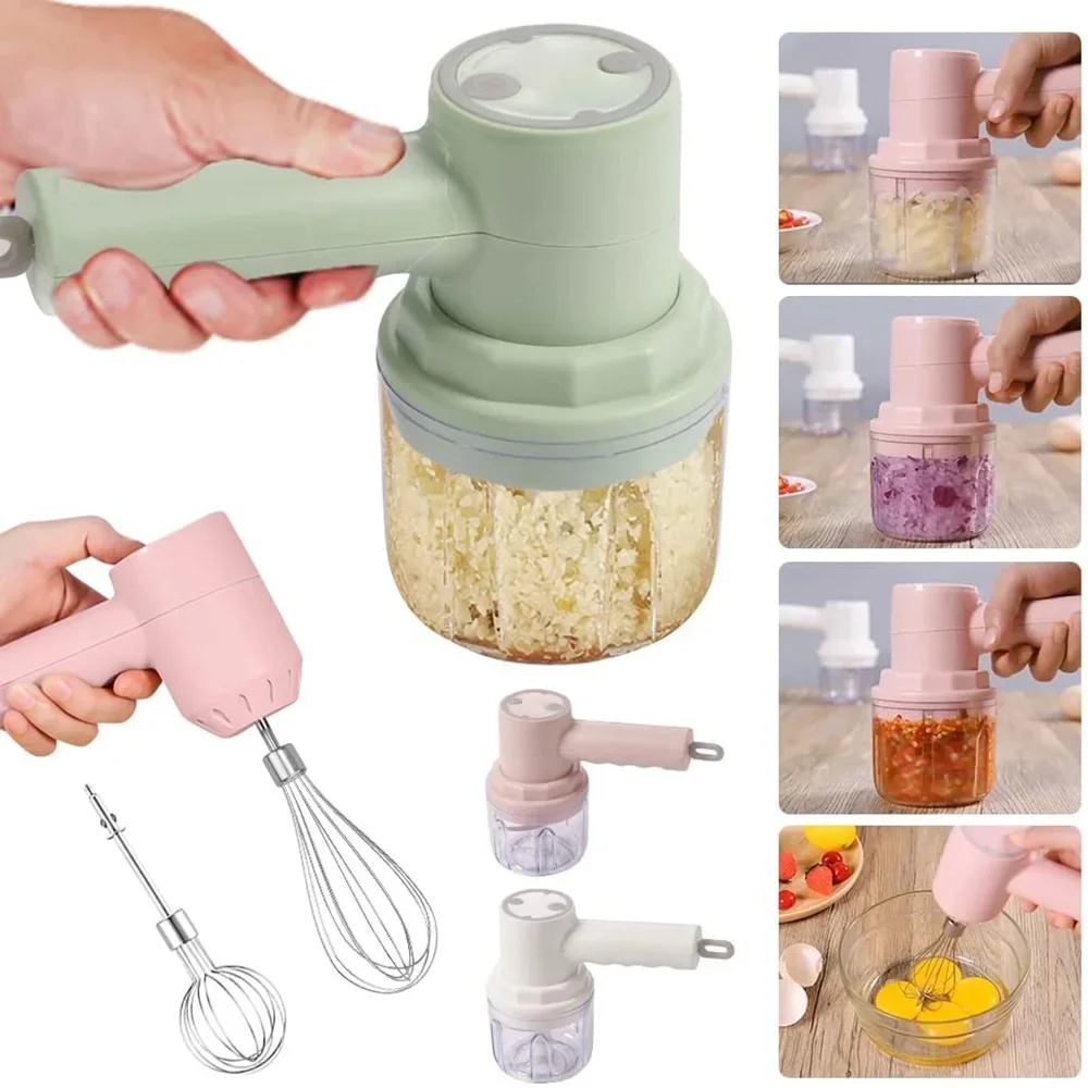 

3 In 1 Electric Blender Garlic Chopper Crusher Automatic Egg Whisk Milk Cream Beater USB Rechargeable Kitchen Food Mixer Masher