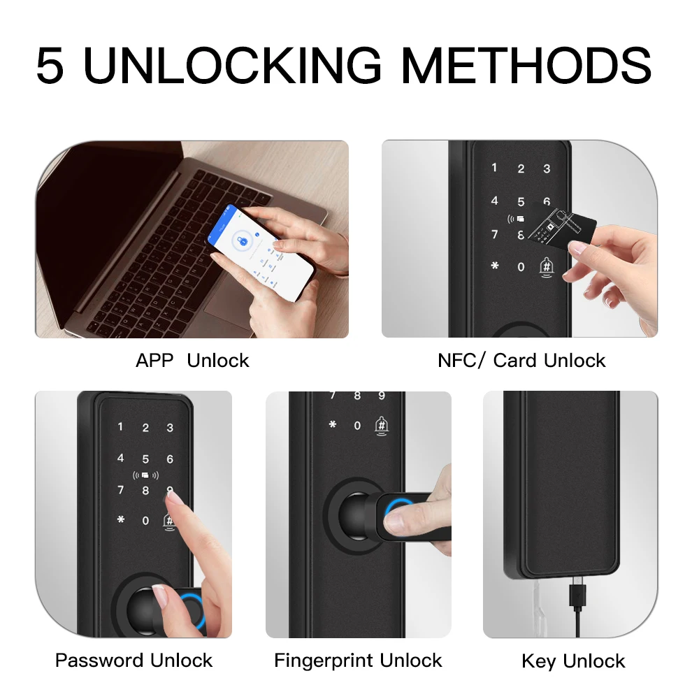 Smart Door Lock Bluetooth-compatible TTLock APP Digital Electronic Lock Smart Home Wooden Door Lock Fingerprint view 2