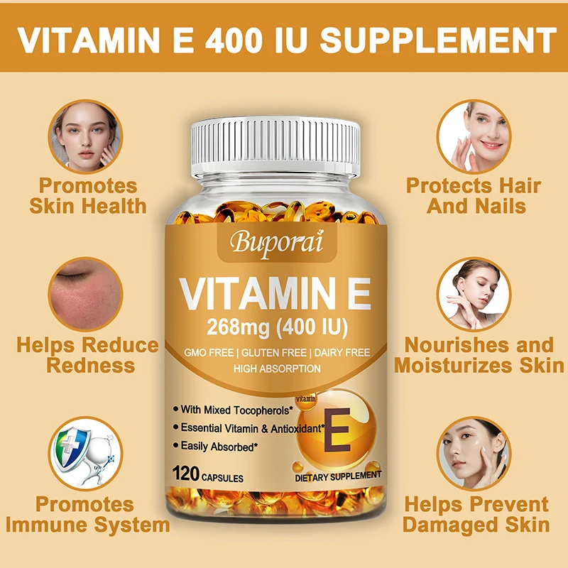 Vitamin E - Promotes Skin, Hair, Nails, Immune and Eye Health, Antioxidant