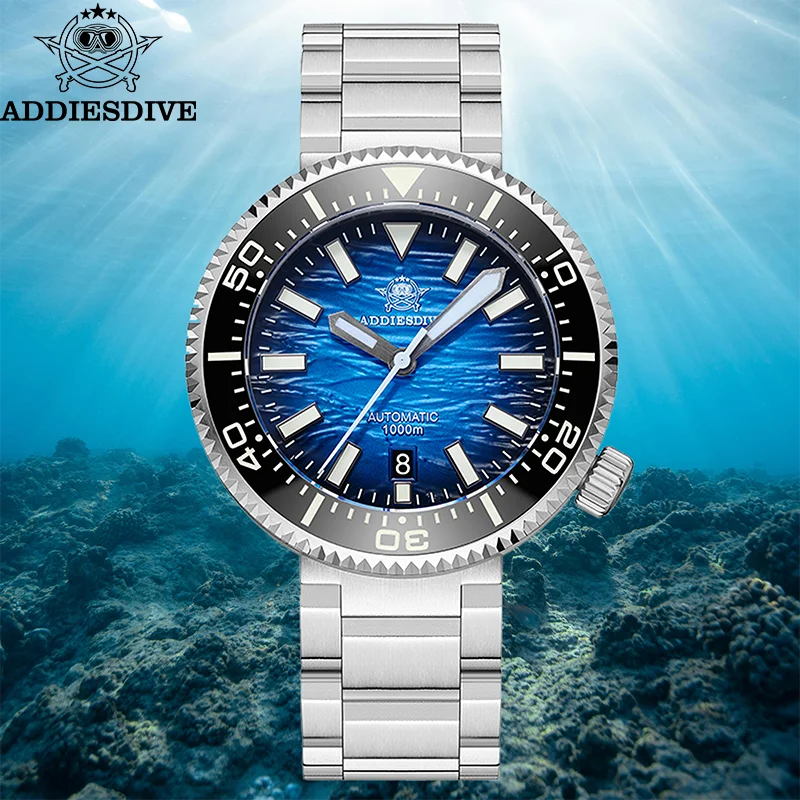 

ADDIESDIVE NEW Diving Watch 1000M Waterproof Luxury Sapphire Glass Gradient Blue Mechanical Watch AD2069 Stainless Steel Reloj