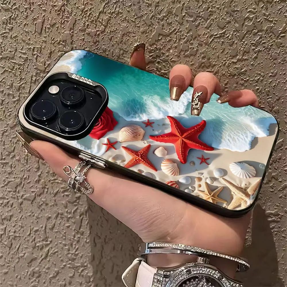 เคสโทรศัพท์ลายดอกกุหลาบชายหาด เหมาะสำหรับ iPhone 17 16 15 14 13 12 11 Pro/Max/Plus ป้องกันการตกกระแทกและกันแรงสั่นสะเทือน