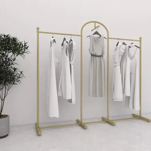 

Clothing store display rack hanger floor-to-ceiling vertical live stream display rack arch creative gold paint-free hanger