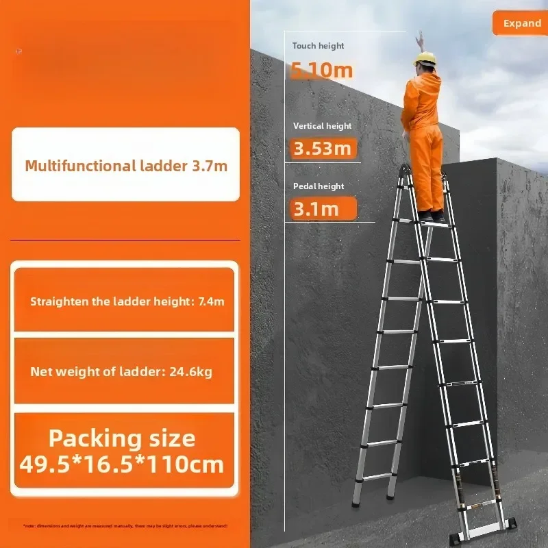Multi-functional Household folding stainless steel telescopic ladder herringbone ladder thickened bamboo joint portable elevator