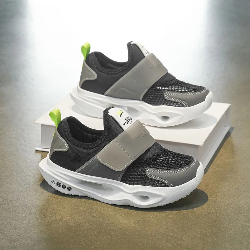 

Kids Summer Elastic Sole Sport Shoes Ultra Breathable Mesh Hollow Upper Anti Slip Magic Tape Outdoor Walking Sneakers