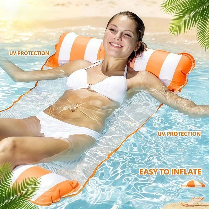 2026 Inflatable Foldable Floating Row Swimming Pool Party Water Hammock Air Mattresses Pvc Stripe Water Floating Inflatable Mat