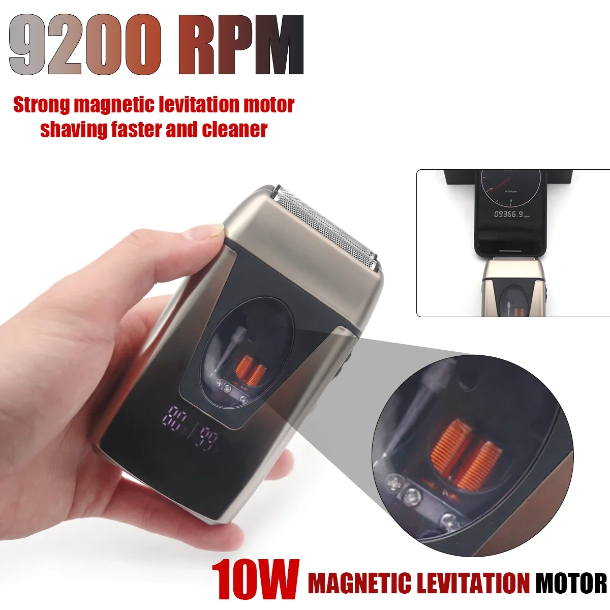 เครื่องโกนหนวดไฟฟ้าบุรุษพร้อมมอเตอร์ Levitation แม่เหล็ก 9200RPM และจอแสดงผล LCD เครื่องโกนหนวดตัดผมมืออาชีพสําหรับร้านตัดผม