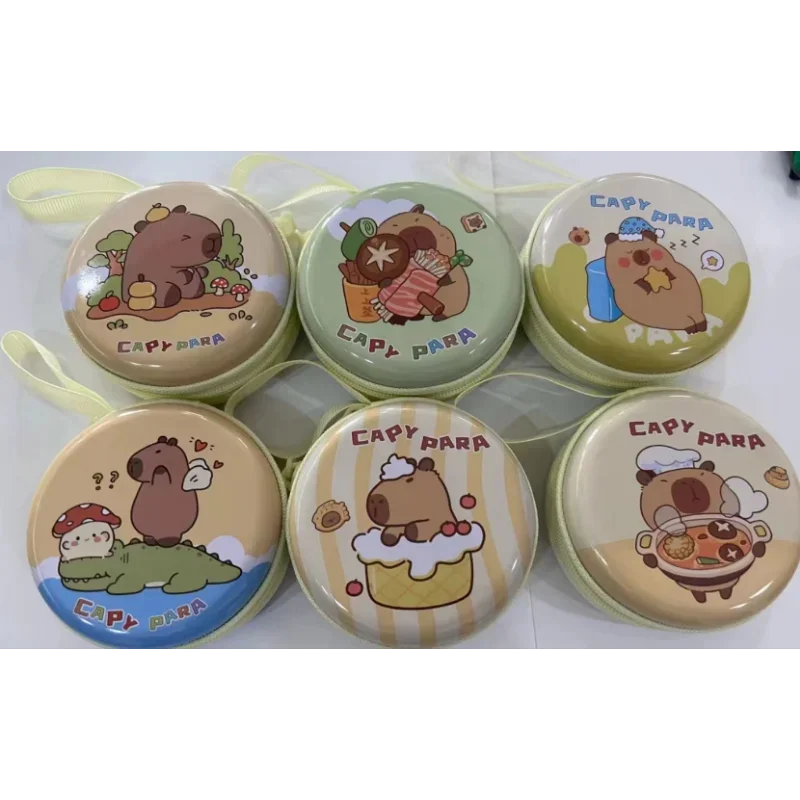 Жестяной кошелек для монет Capibara, мини-кошелек для монет, портативная сумка для гарнитуры, милая сумка для ключей с капибарой