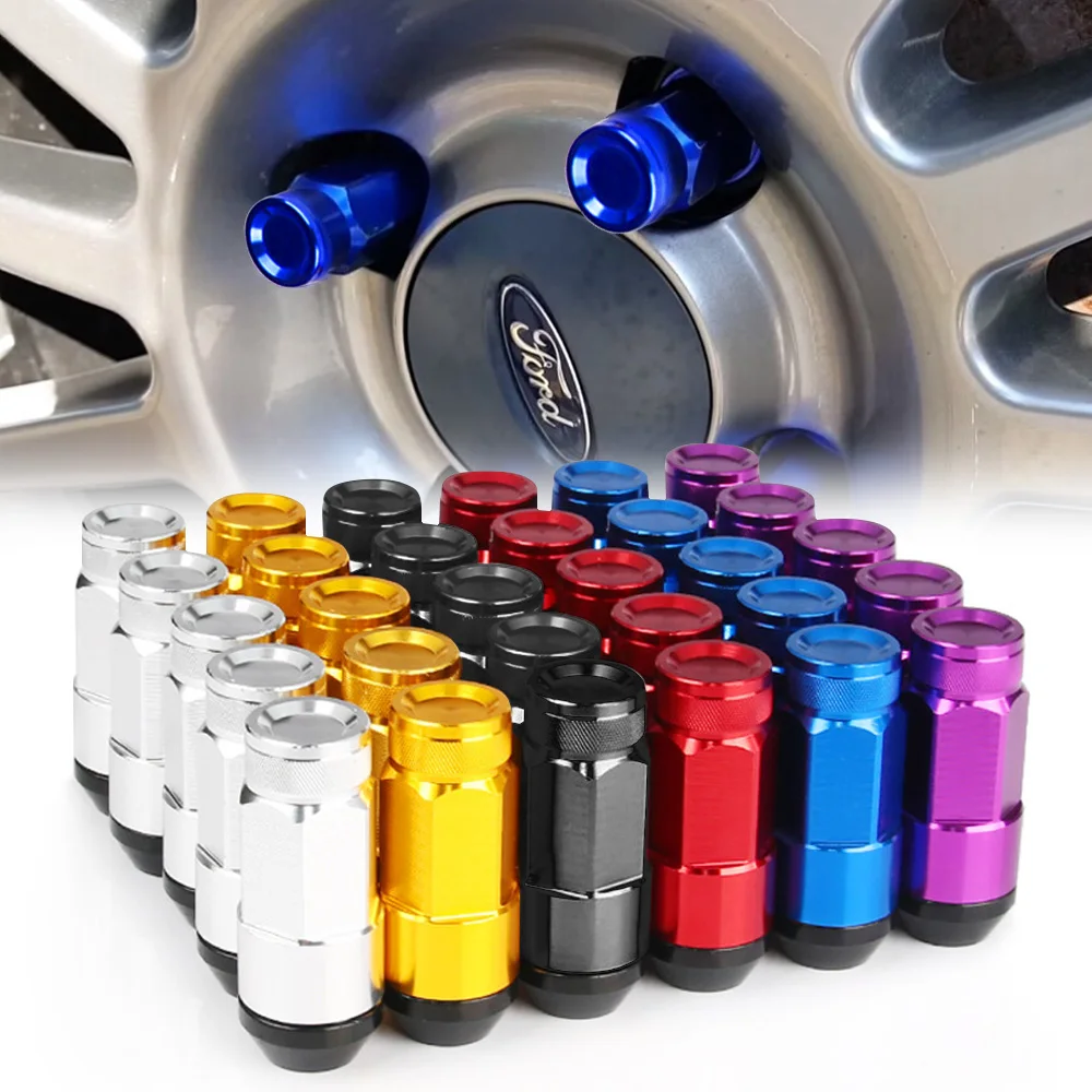 M12x1.5 Extended Tuner Wheel Lug Nut w/53mm Red Aluminum Cap Cover