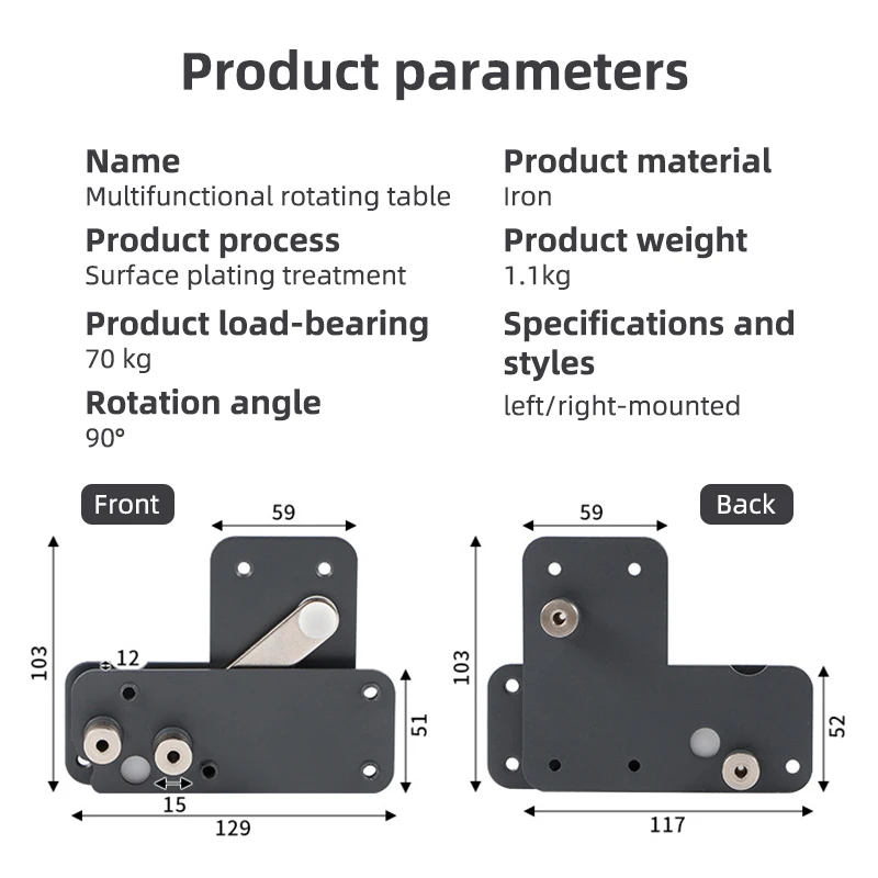 Swivel Table Accessories Set, Heavy-duty Swivel Table Suitable for Desks, Bars 90-degree Sliding Table Top Connection Piece