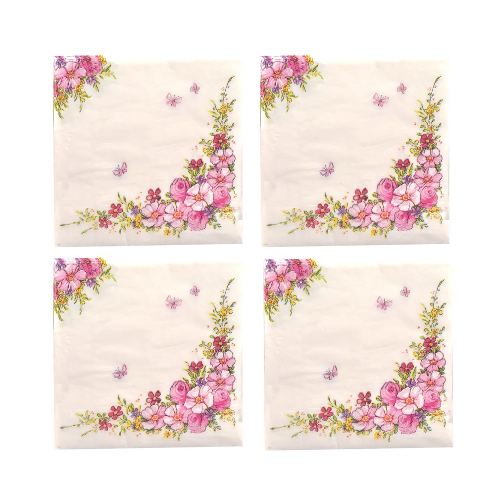 Servilletas con estampado de flores creativas, pañuelos decorativos de papel para cena, suministros para fiestas, servilletas desechables, 100 Uds.