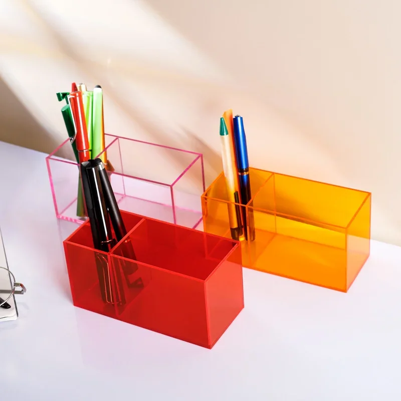 Transparent Color Acrylic Pen Holder Student Stationery Finishing Storage Box Simple Personality Desktop Sundries Storage Box