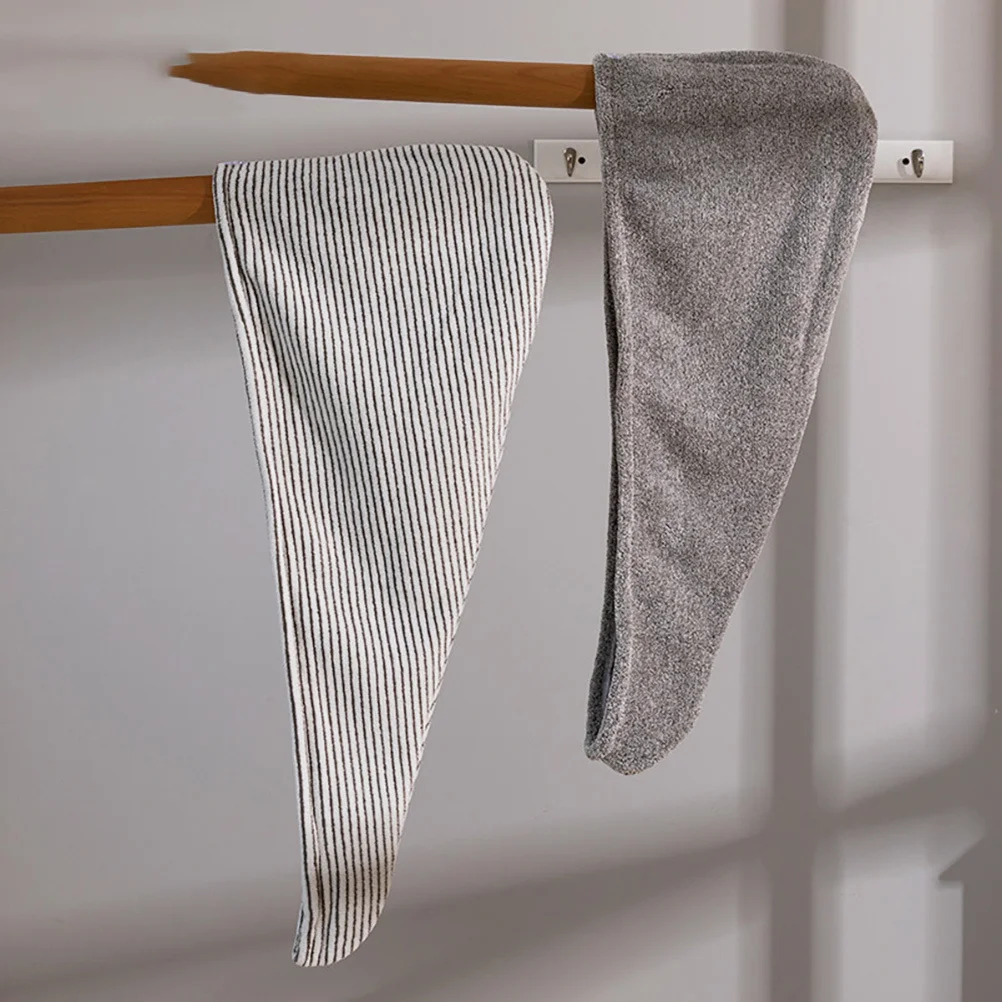 

2Pcs Hair Dry Hat Fine Workmanship Coral Fleece Water Absorbing Hair Wrap for Home Spa Shower Grey Hair-Drying Cap