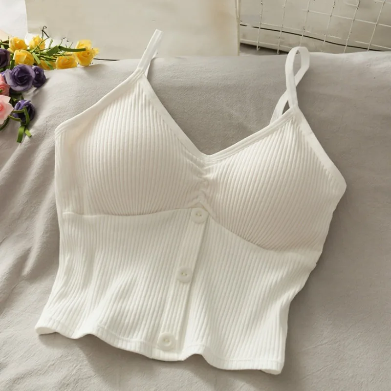 Frauen Gestrickte Tank Top Strap Weste Weibliche Stricken Crop Top Brust Wrap Reine Baumwolle Unterwäsche Camisoles – Detail 2