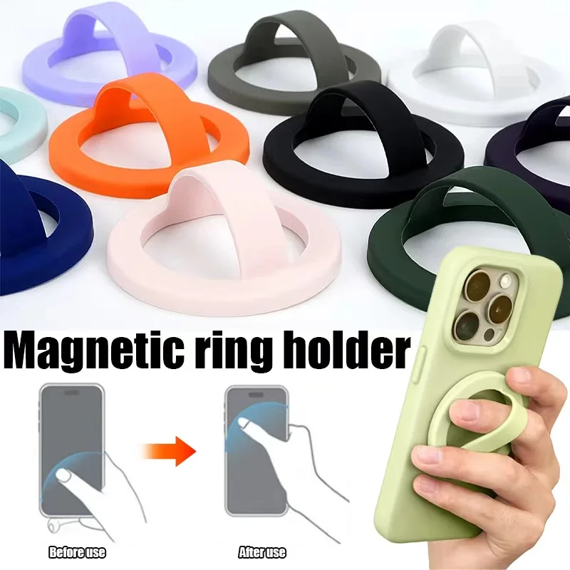 Correa magnética de silicona suave para dedo, soporte de anillo para teléfono, soporte Universal para fundas de iPhone y Android, soporte de agarre de bucle seguro