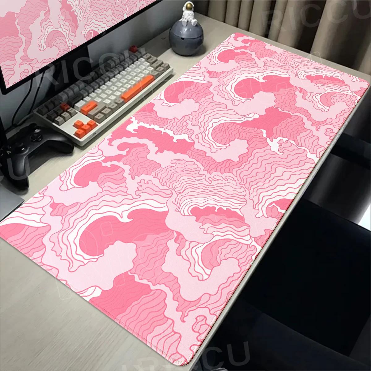 Großes Mauspad Gamer-Mousepad Rosa Gaming-Tastaturmatte Große Wellen Schreibtischunterlage Wellen-Schreibtischpad PC-Gehäuse-Unterlage Playpad E-Sports-Matten