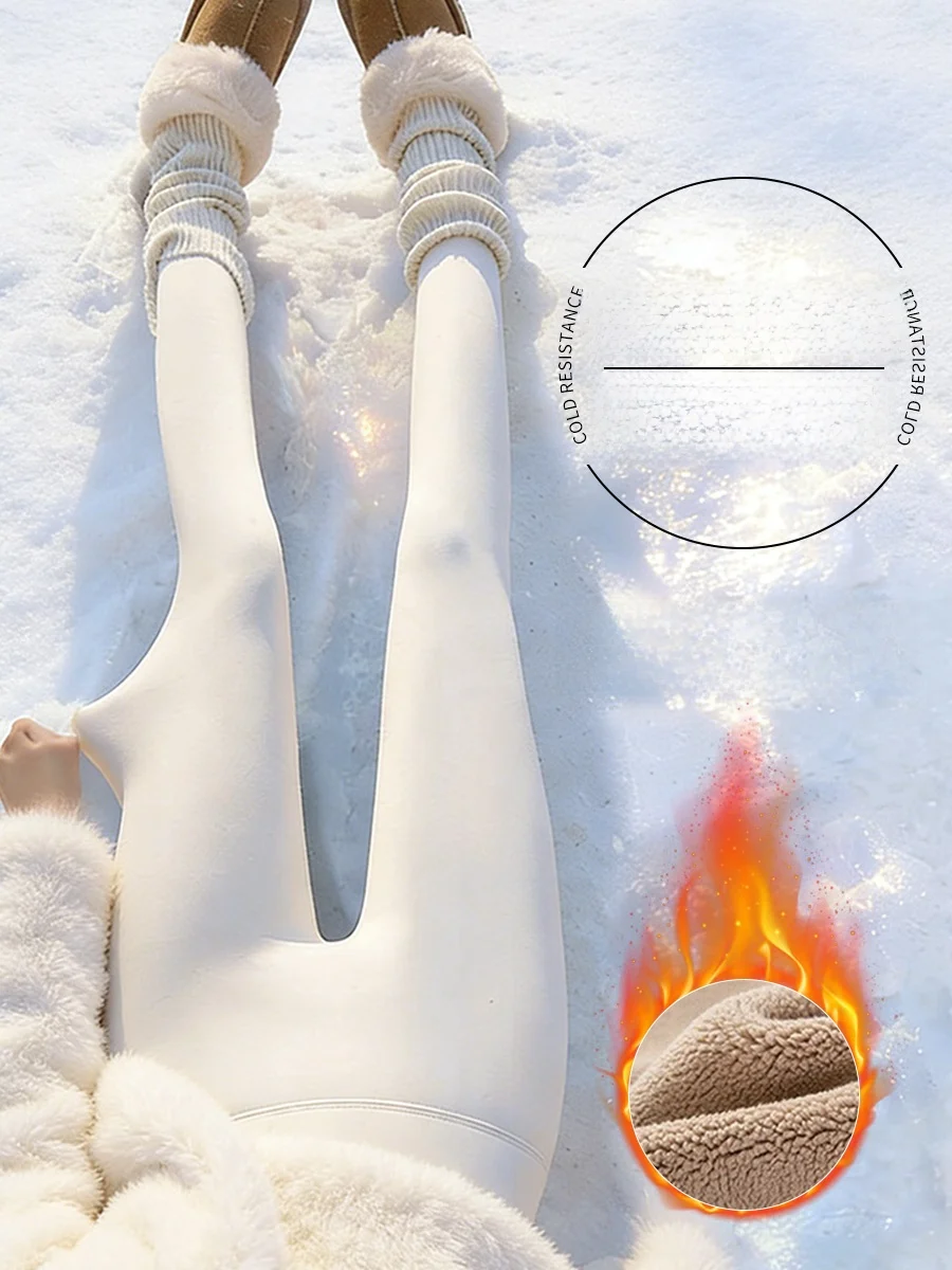 

Белые утепленные флисом женские брюки для йоги из ткани аркскин, теплые зимние облегающие брюки с высокой талией, повседневные брюки длиной 7/8