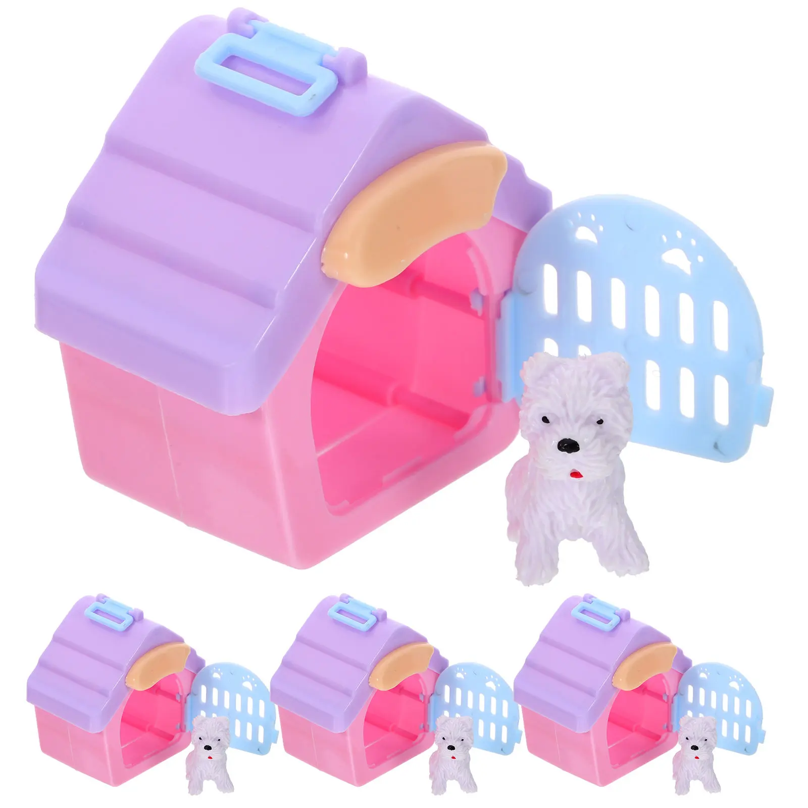 

4Sets Mini Pet House Simulation Puppy Scene Decorative Mini House Accessories for Home Room Ornament Kids Pretend Play Favor
