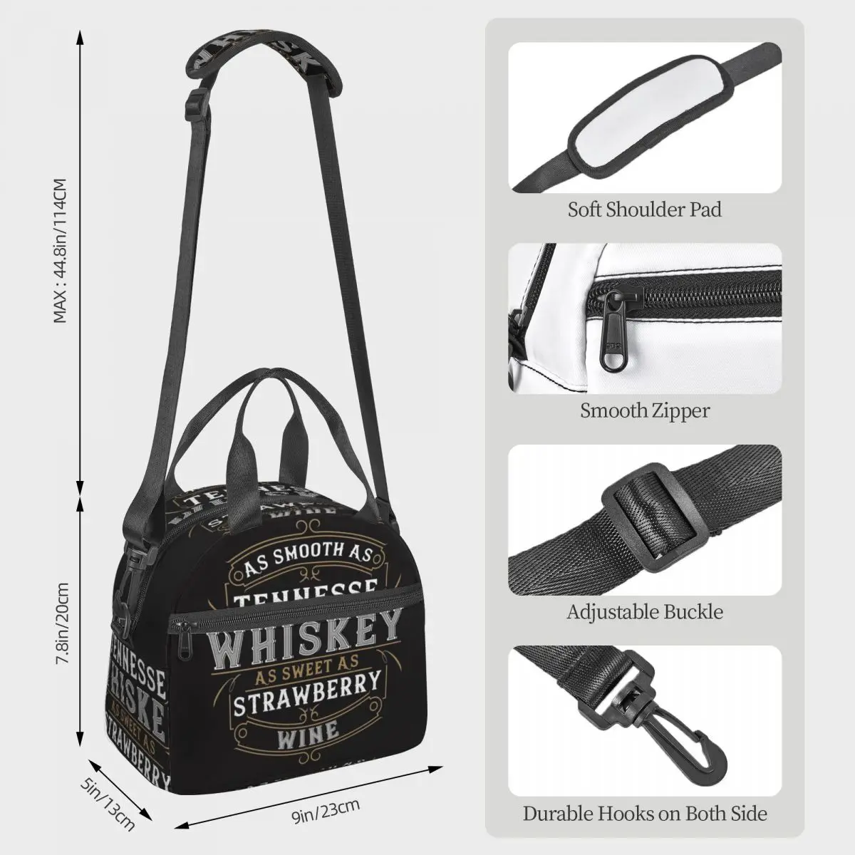 As Smooth As Tennessee Whiskey Lunch Bags Insulated Bento Box Resuable Lunch Tote Picnic Bags Cooler Bag for Woman Children