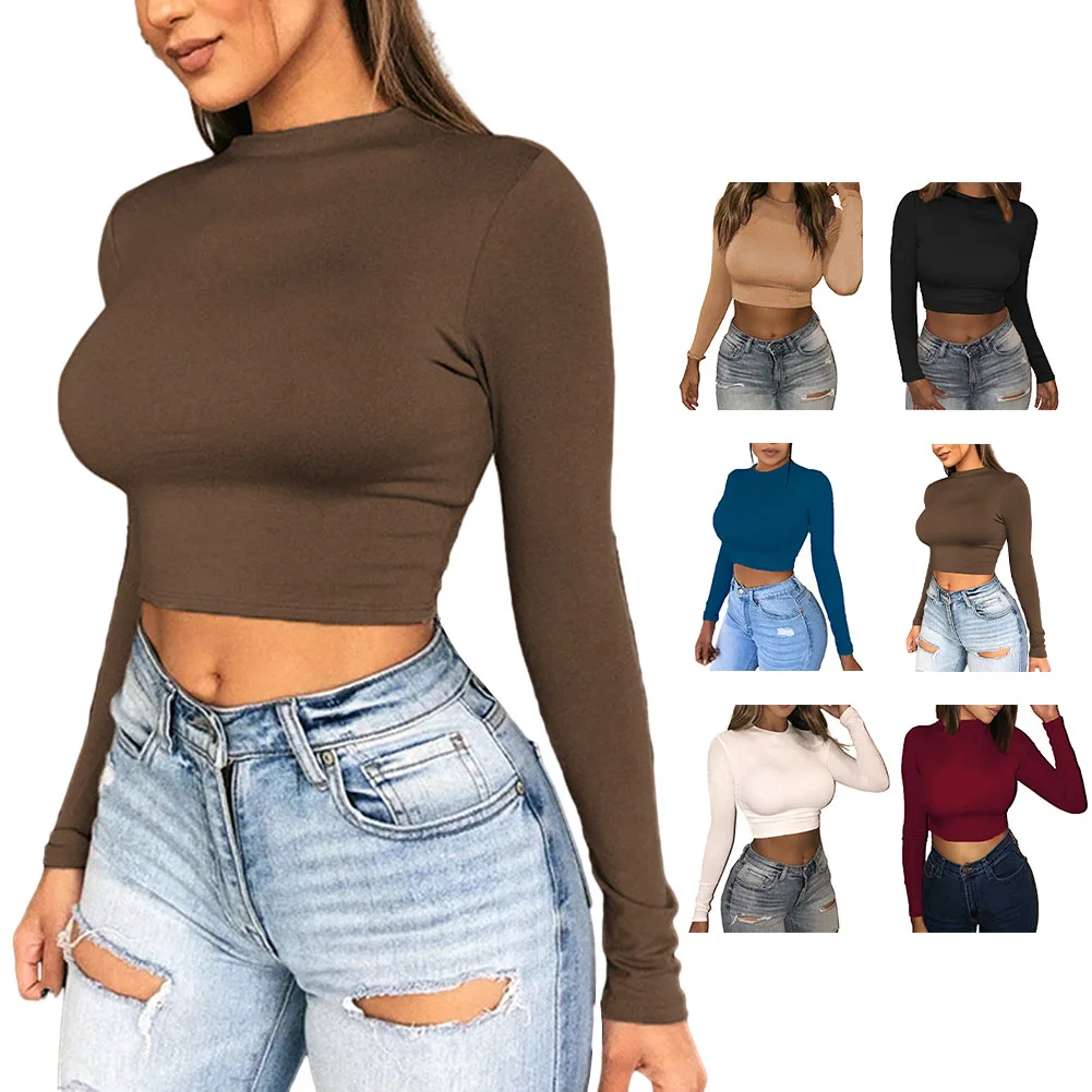 Top colheita camisetas férias confortável moda diária pulôver pescoço fino ajuste macio primavera elástico elegante