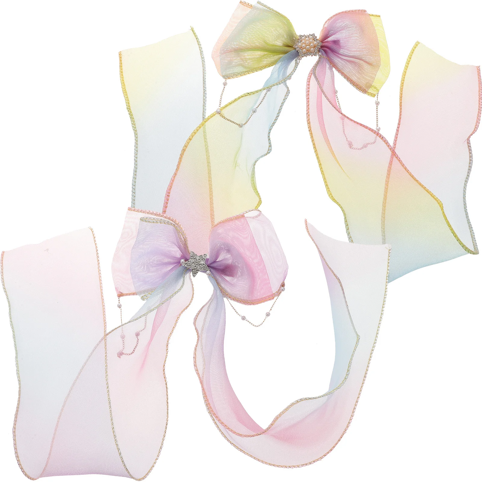 2 قطعة مقاطع القوس فراشة قسط النسيج الانحناء للنساء مشبك شعر شريط طويل أنيق إكسسوارات الشعر حفل زفاف #3