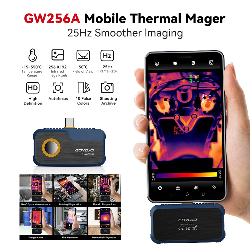 GOYOJO 256*192 Pixels Thermal Camera -15°C~550°C Android Type C Mobile Phone Infrared Thermal Imager For Electrical Repair