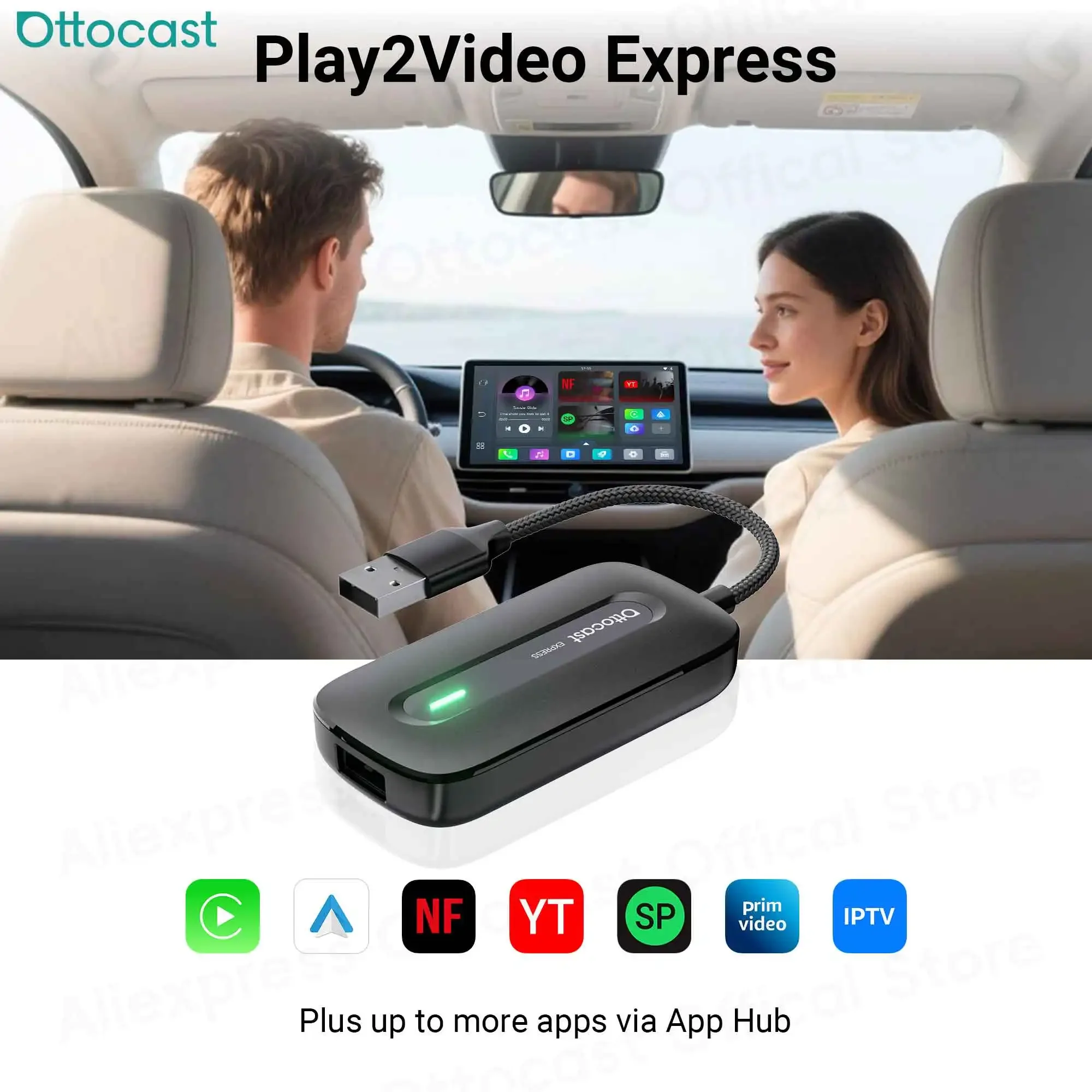 OTTOCAST Play2Video Express Video Upgrade AI Box Wireless CarPlay Android Auto Adapter TV Car Accessories for Youtuber Netflix