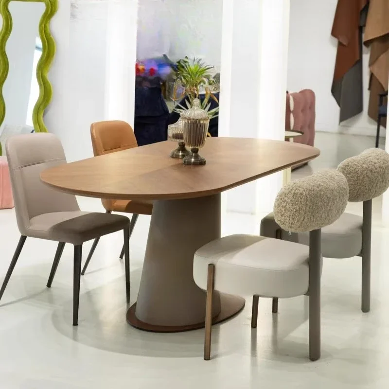 

yj7 Nordic oval solid wood dining table cream wabi style long table French simple modern