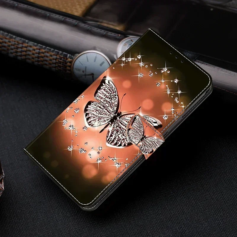 Cute Butterfly Flower Painted Case For Xiaomi 11 Lite 5G NE 13 Pro Mi 13T Pro 12T 11T Magnetic Leather Card Slot Flip Back Cover