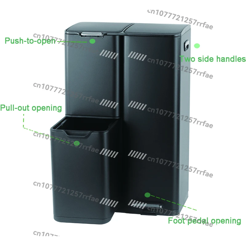 صندوق فصل النفايات سعة 60 لترًا، صندوق دواسة من الفولاذ المقاوم للصدأ مع غطاء مغلق ناعم، صندوق إعادة تدوير المطبخ مع 3 أقسام