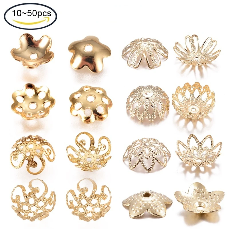 10-50PCS 304 Stainless Steel Bead Caps Multi-Petal Flower Golden 6x1.5mm Hole: 0.8mm For Jewelry Beads Making