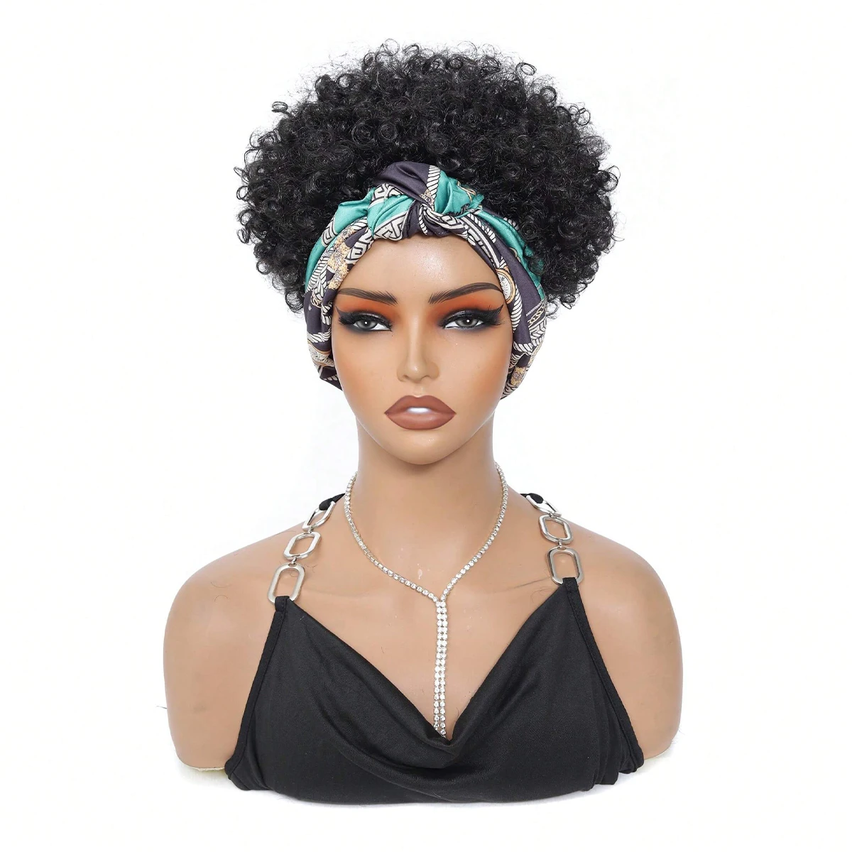 Black Headband Wigs For Women Afro Kinky Curly Wig With Synthetic Short Hair Wigs With Headband Attached Headwrap Wigs