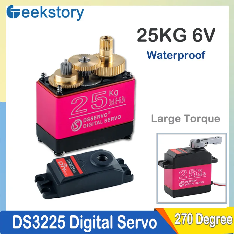 25KG Large Torque DS3225 Digital Servo Waterproof IP66 Metal Gear Power Function 270Degree Motor For 1/8 1/10 1/12 Scale RC Car