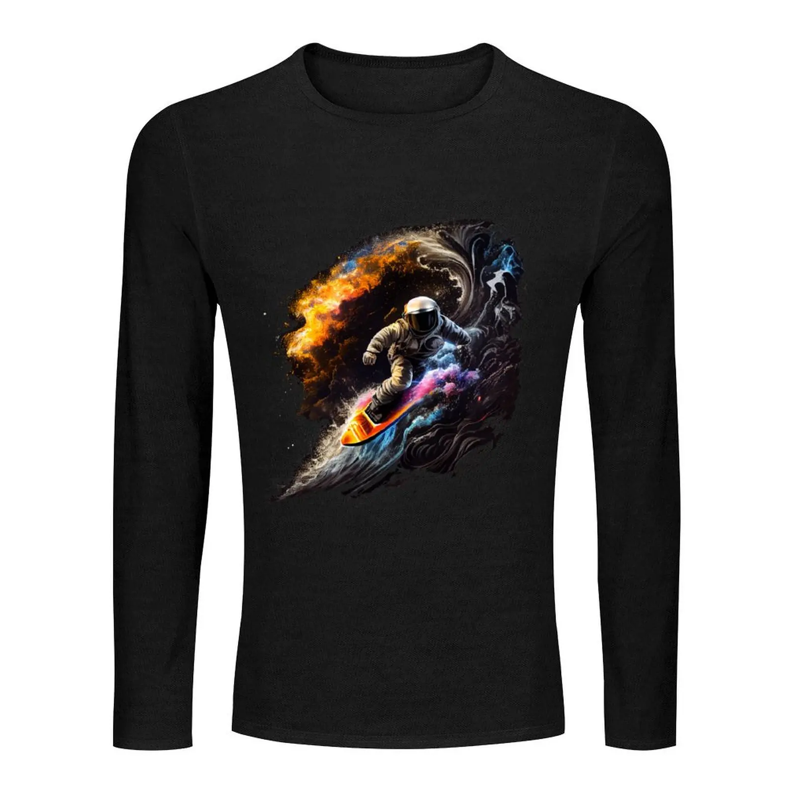 Surfer Astronaut Rides a Rainbow Wave Long T-Shirt blank t shirts new edition t shirt T-shirts for men cotton