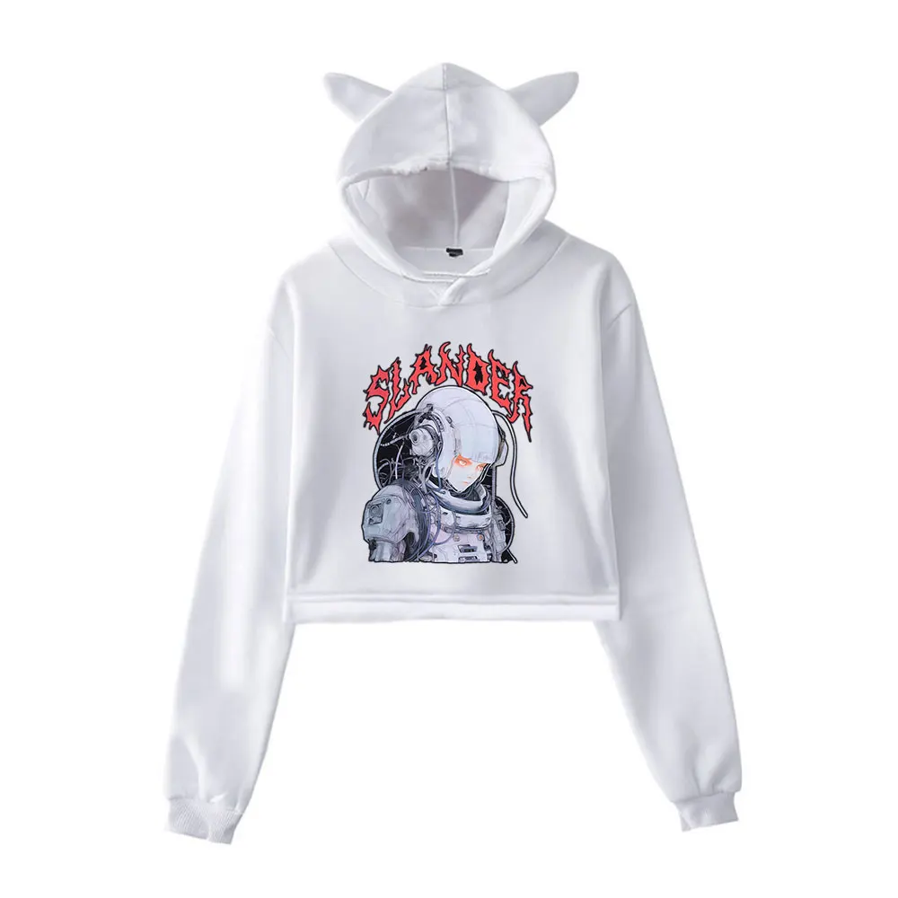 Slander Vintage 90er Jahre Streetwear Logo Hoodie Merch Hoodies Sweatshirts für Mädchen Katze Ohr Crop Mode Sport Pullover