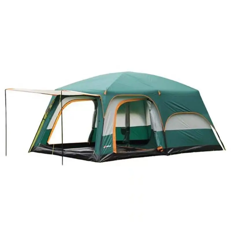 Outdoor Camping Double layered Luxury Tent Large Family Tent, 5-8 People Waterproof and Sunscreen Two Bedroom and One Bedroom